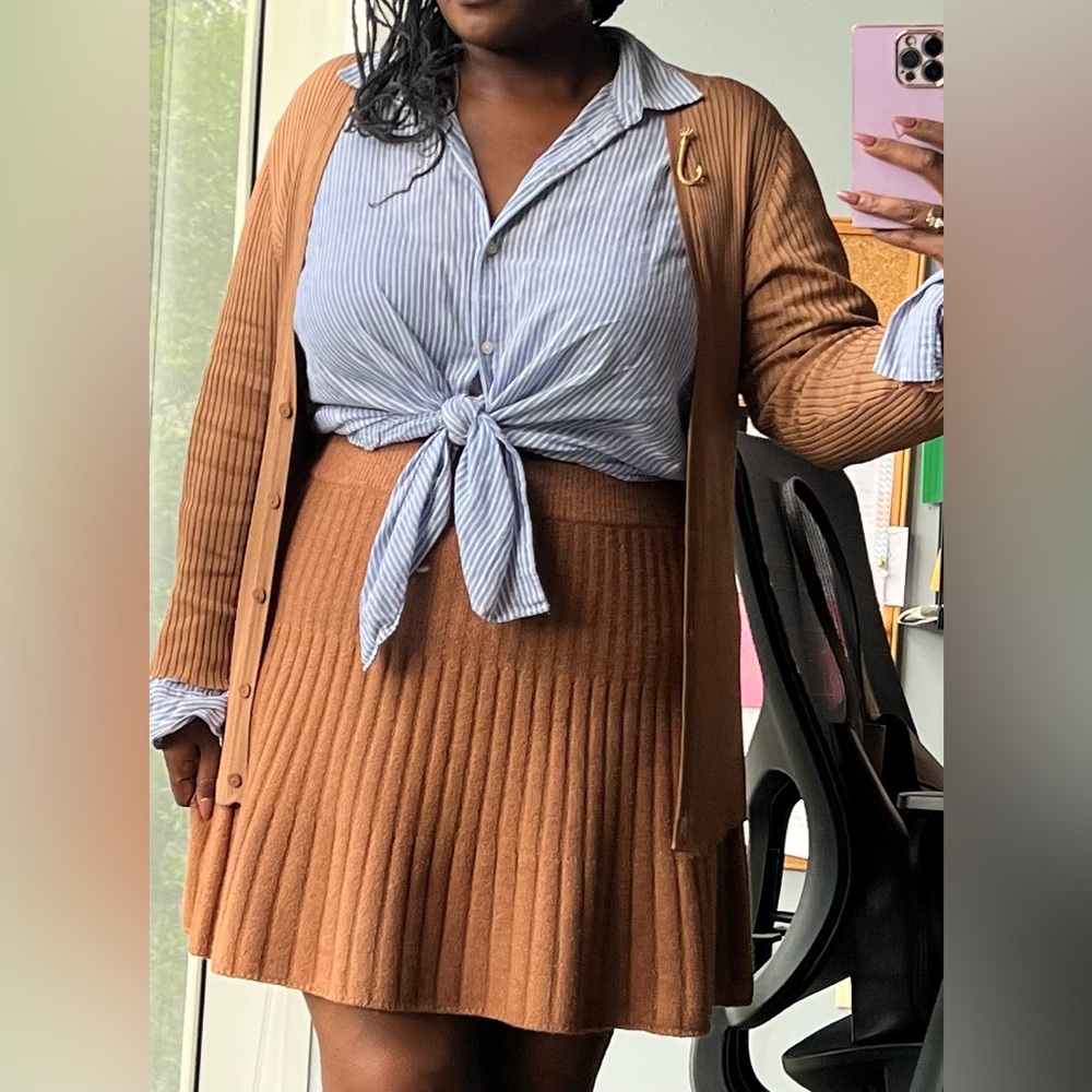 Open Edit Caramel Ribbed Knit Mini Skirt - Size Large